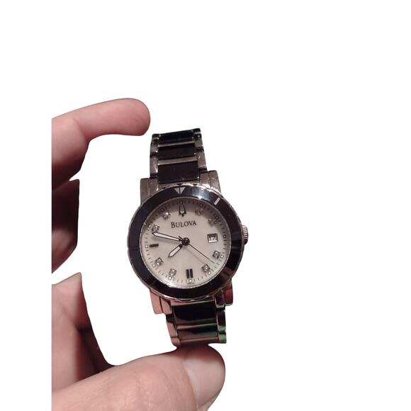 Bulova Highbridge 98P122 Women\'s Diamond Watch - White MOP Dial - 2-Tone Ceramic main image 5
